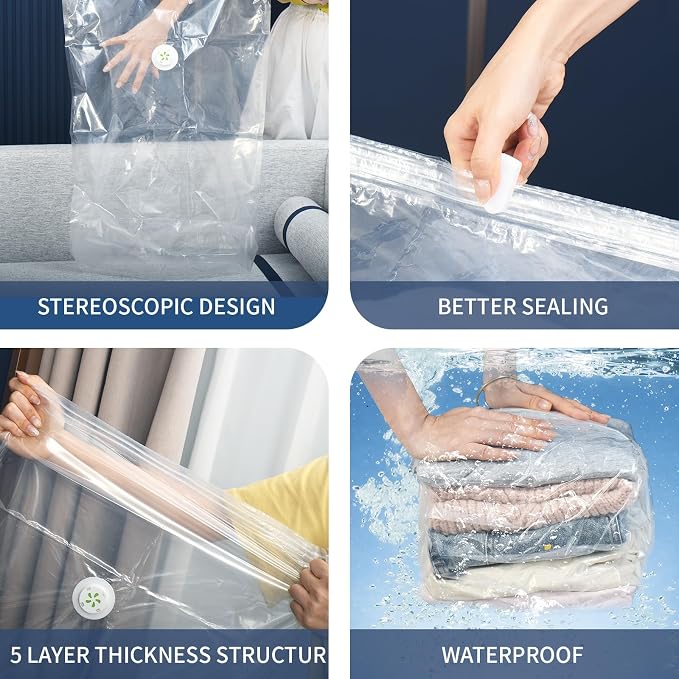 Vacuum Storage Bags, 10 Pack Jumbo Cube Bag, 80% Space Saver Extra Large Vacuum - Image 3