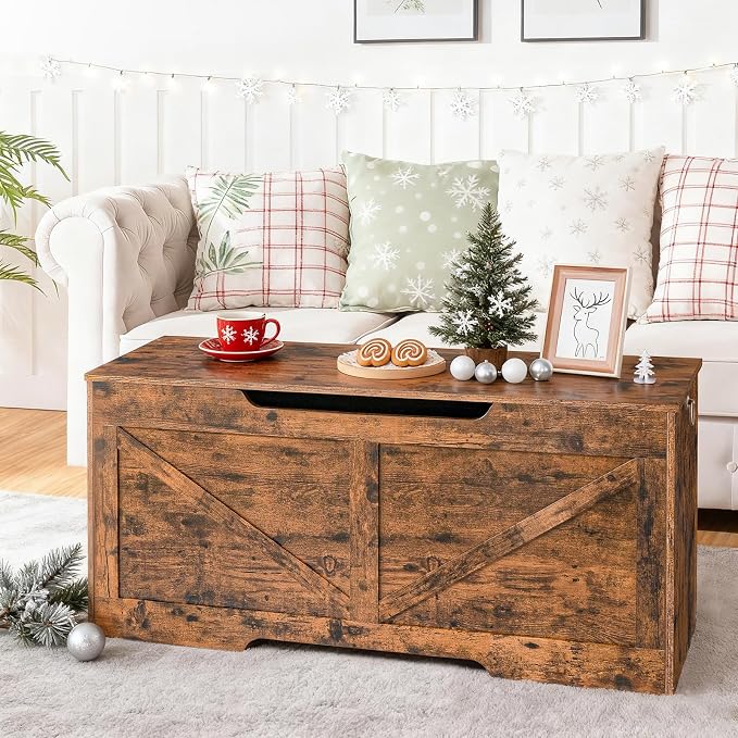 HOOBRO Storage Bench, 43.3” Retro Wooden Storage Chest - Image 4