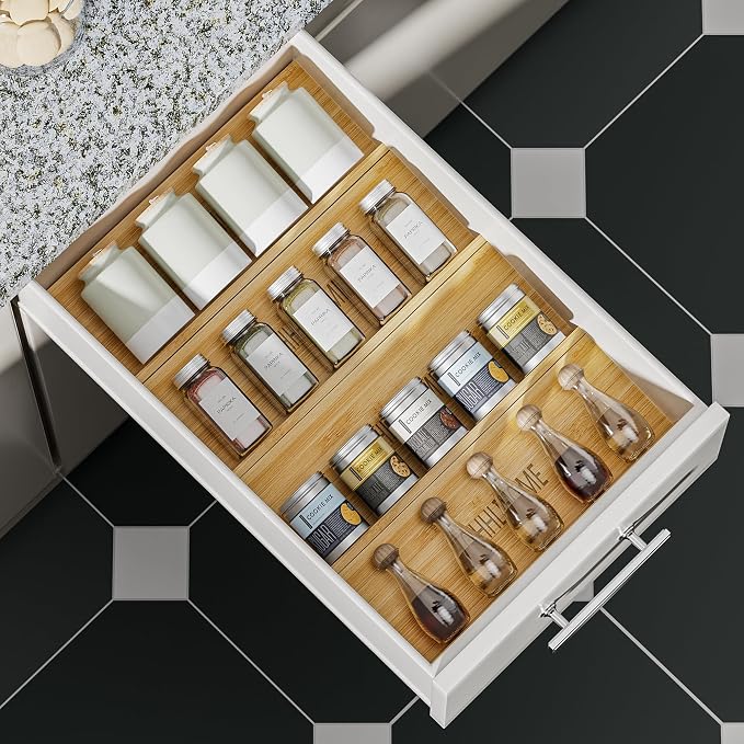 Bamboo Spice Drawer Organizer by Unknown