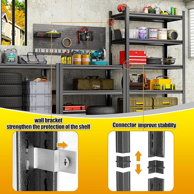 Storage Shelves, Garage Metal Shelving Unit, Adjustable, Double-Layer Column - Image 7