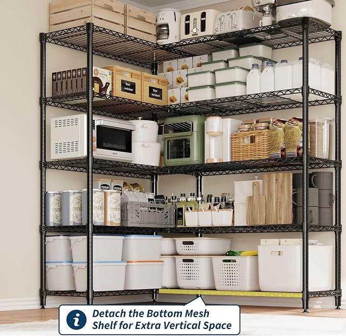 5 Tier Storage Shelving Unit Metal Shelves 70" W Wire Shelving, 70.8" H x 70.4" - Image 6