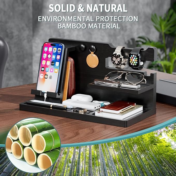 Yirilan Wood Phone Docking Station, Nightstand Organizer, Birthday Gifts - Image 2