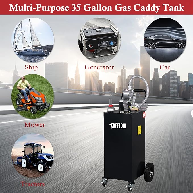 TUFFIOM 35 Gallon Fuel Gas Caddy w/Wheels & Manual Siphon Pump, Portable Diesel - Image 7