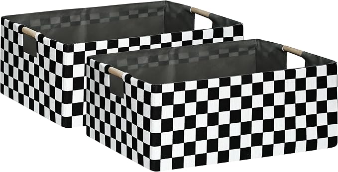 Checkered Storage Basket Foldable Nursey Box | 16.9" Storage Cube by Unknown