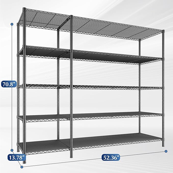 70.8H Wire Shelving Rack, 5Tier Metal Shelving Unit, 1400LBS Heavy Duty Storage - Image 3