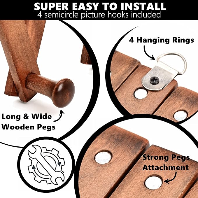 Amber Home Wood Accordion Wall Rack 17 Hooks, Expandable Wall Mounted Hanger - Image 3