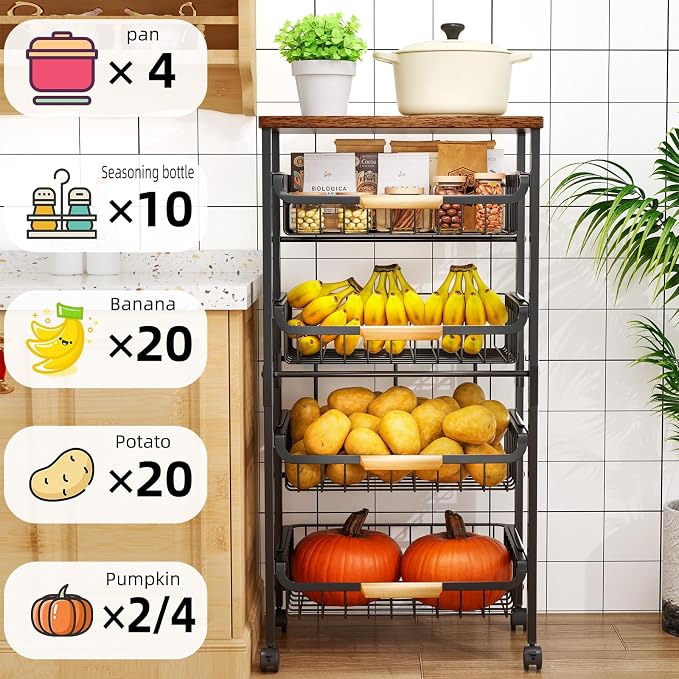 5-Tier Rolling Utility Cart, Kitchen Storage Cart - Image 2