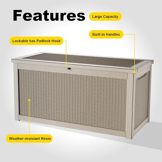 320 Gallon Outdoor Deck Box, Storage Lockable Waterproof Patio Furniture - Image 5