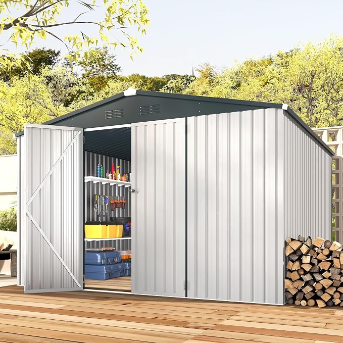 ACOJOY 10'x10' Shed, Large Metal Storage Sheds & Outdoor Clearance, Steel - Image 2