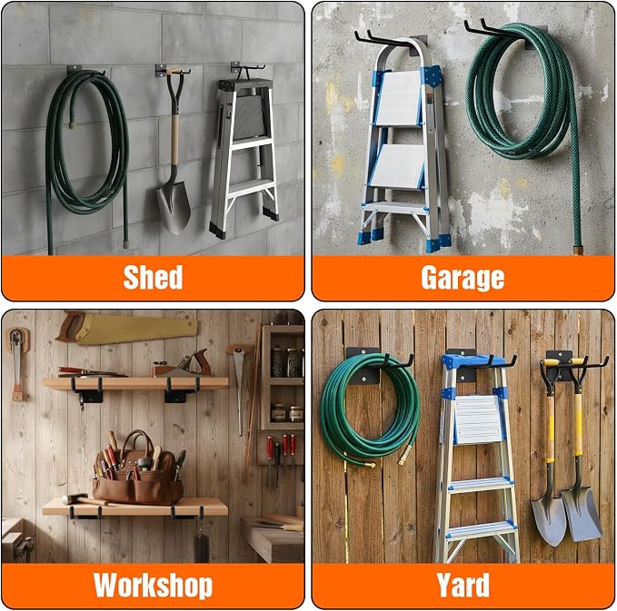 4 Pack Garage Storage System Hooks-14in Heavy Duty Tool Organizer Wall Mount - Image 7