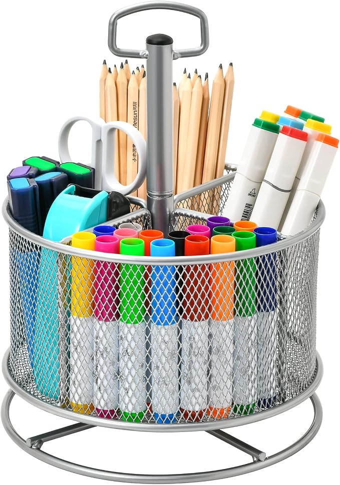 Marbrasse Mesh Desk Organizer, 360-Degree Rotating Multi-Functional Pen Holder by Marbrasse