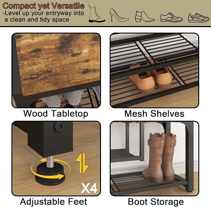 HOMEFORT Shoe Bench, 3 Tiers Shoe Rack Bench, 31.5" Shoe Storage Bench - Image 6