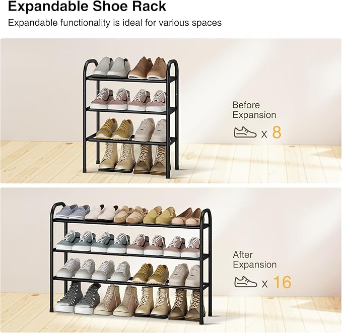 STO STO Expandable Shoe Rack, 3-Tier Metal Small Shoe Rack - Image 4