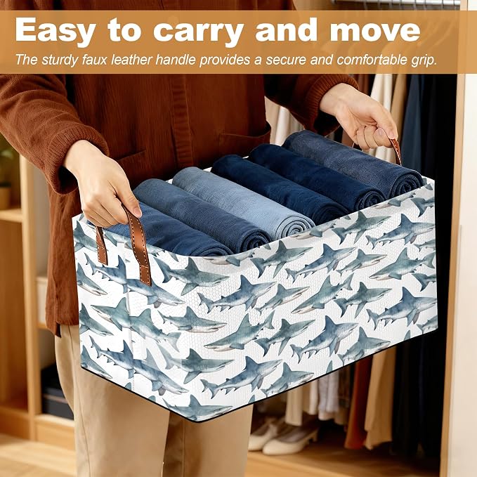 Sharks Storage Bin with Handles, Basket Storage Organizer - Image 6