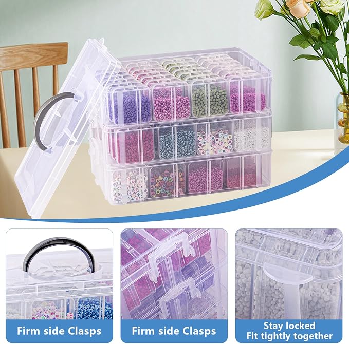 VTG Bead Organizer Box, 3-Tier Bead Storage Containers Portable Organizer and - Image 2