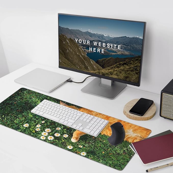 Cozy Cat Large Mouse Pad, Grass Daisy Gaming Desk Mat, XXL Keyboard Desk Pad Mat - Image 9
