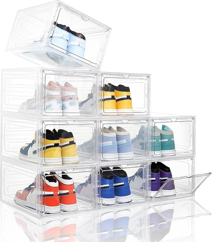 Attelite Upgraded Shoe Storage Box 9 Pack Shoe Box Clear Plastic Stackable by Attelite