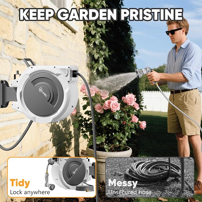 SILVEL Retractable Garden Hose Reel – 5/8 in x 75FT Heavy Duty Automatic Hose - Image 2