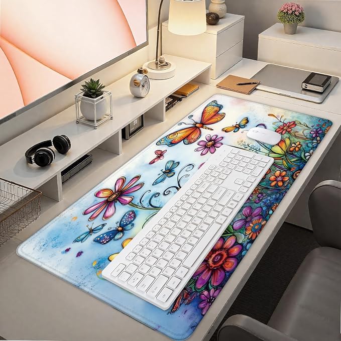 Vintage Hippie Floral Butterfly Large Mouse Pad 31.5x15.7inch, Retro Hippy - Image 7