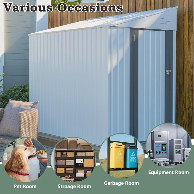 4x7 FT Outdoor Storage Shed, Lean to Lockable Metal Garden Shed Steel - Image 3
