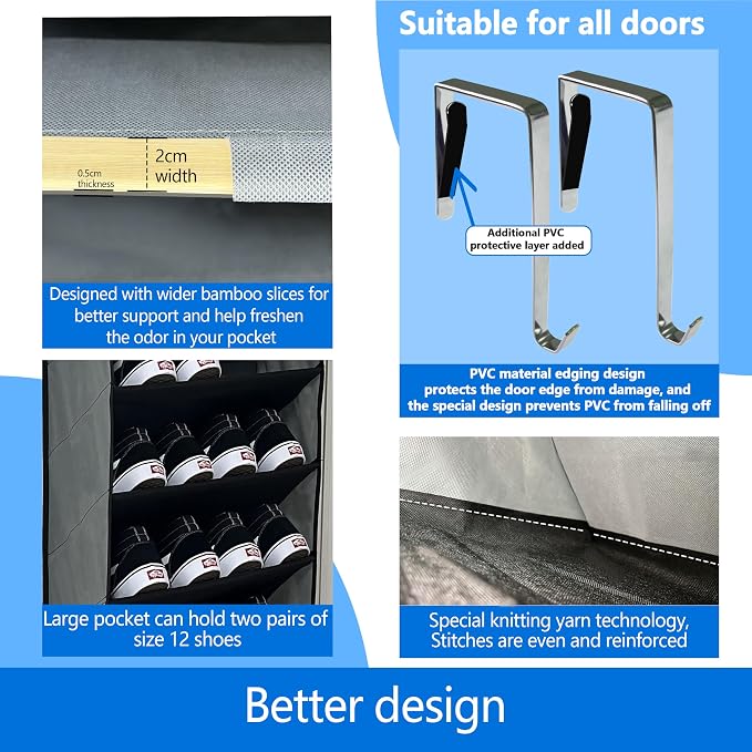 Shoe Organizer, 70 Pounds Large Capacity, 20-30-Pair Over The Door Shoe - Image 4