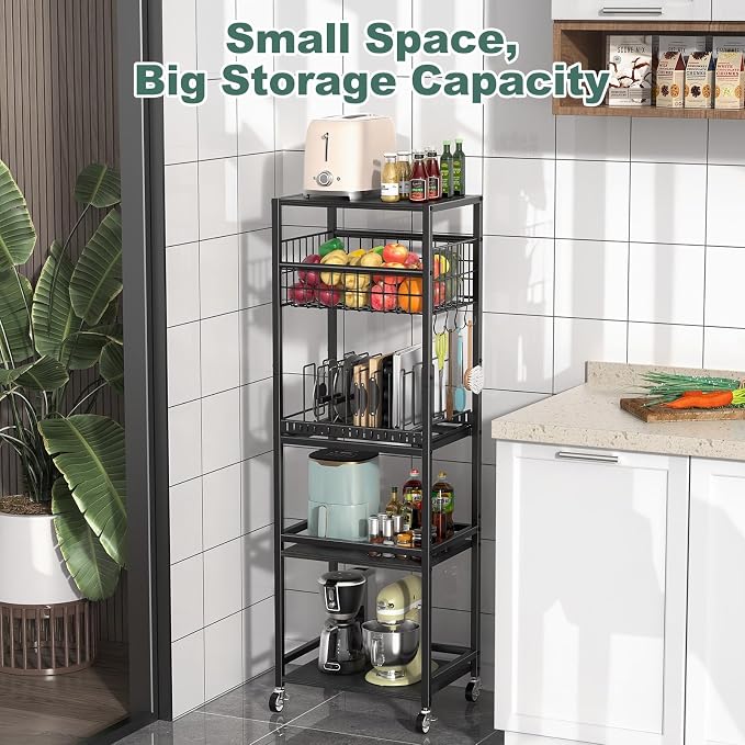 Housolution 5 Tier Kitchen Rolling Cart, Storage Cart - Image 7