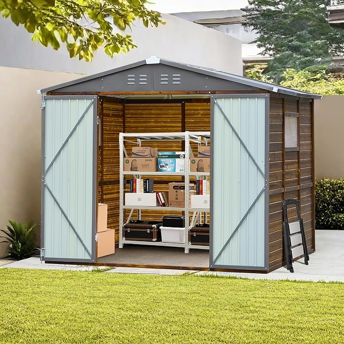 8x6 FT Outdoor Storage Shed, Wood Metal Utility Tool Shed Storage House - Image 2