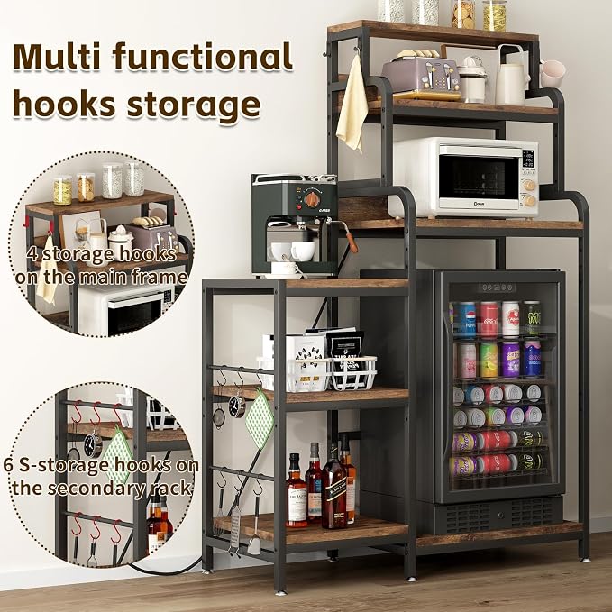 7-Tier Kitchen Storage Rack, Mini Fridge and Microwave Stand - Image 3