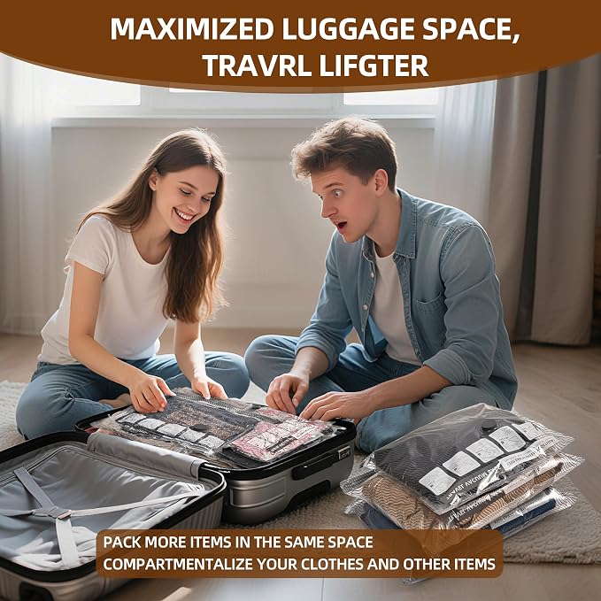 12 Pack Travel Vacuum Bags for Clothing, Compression Seal Packing Cubes for - Image 5