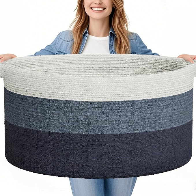 125L Extra Large Blanket Basket, Jumbo Laundry Woven Baskets Decorative Home by GOPAS
