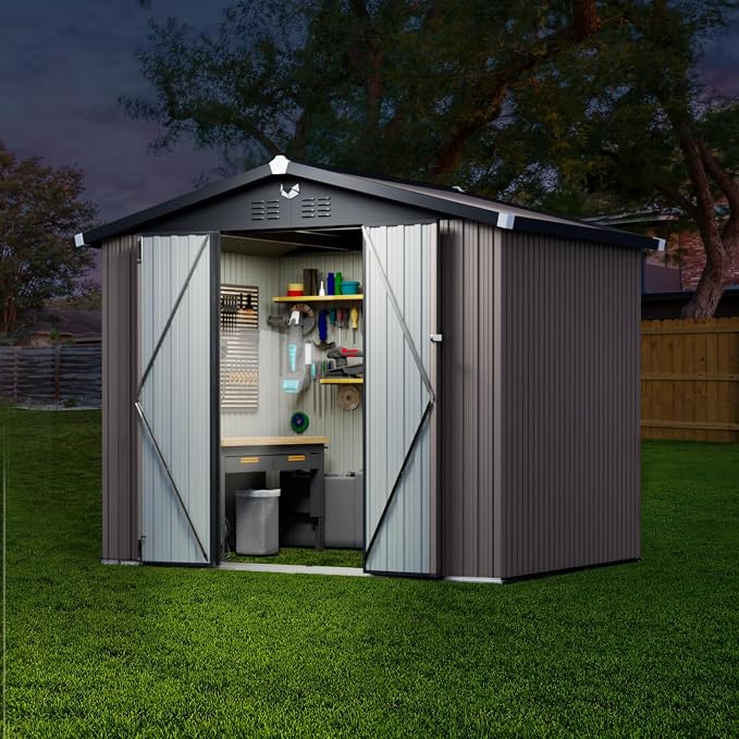 8x6 FT Outdoor Storage Shed, Metal Tool Sheds, Waterproof Outside Storage Shed - Image 9
