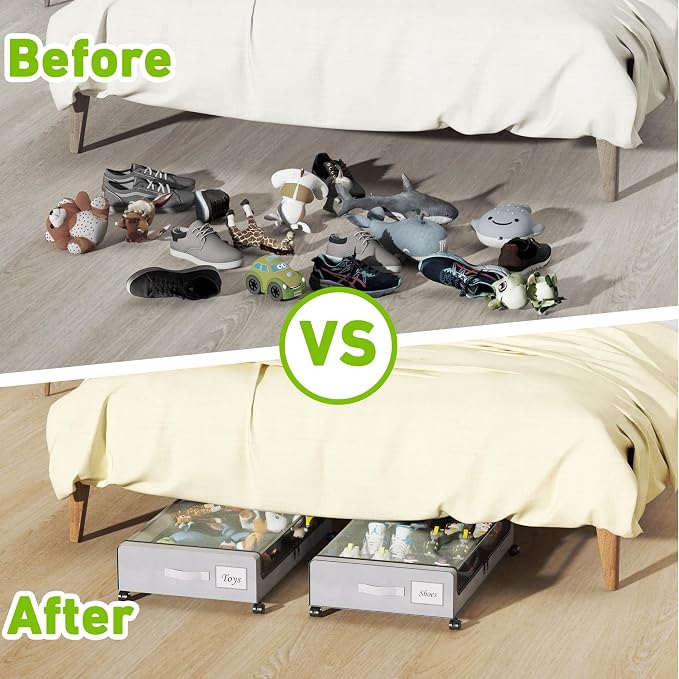 Under Bed Storage with Wheels, XXL 60L Under the Bed Storage Bins, Underbed - Image 6