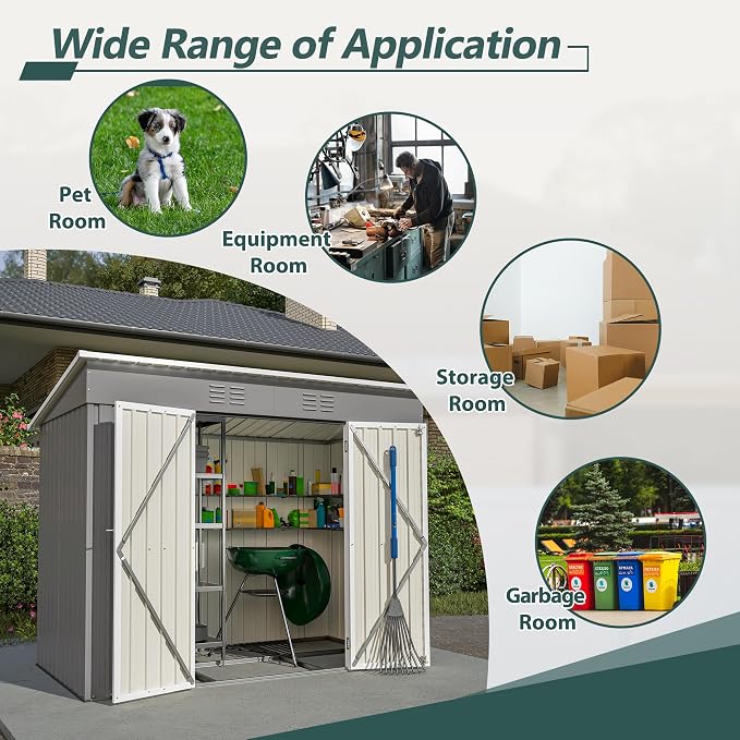 8x4 FT Outdoor Storage Metal Shed - Image 7