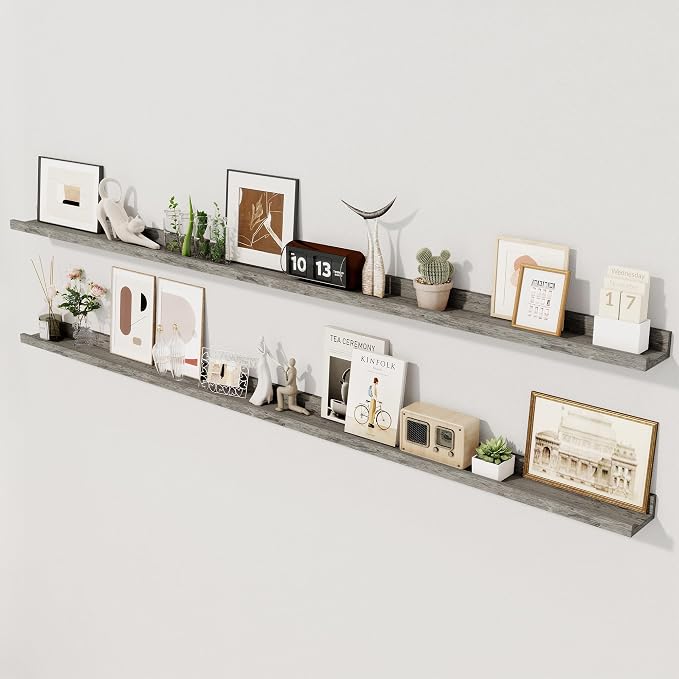 Axeman Grey Floating Shelves | 72 Inch Picture Ledge Shelf Set of 2 | Rustic by Axeman