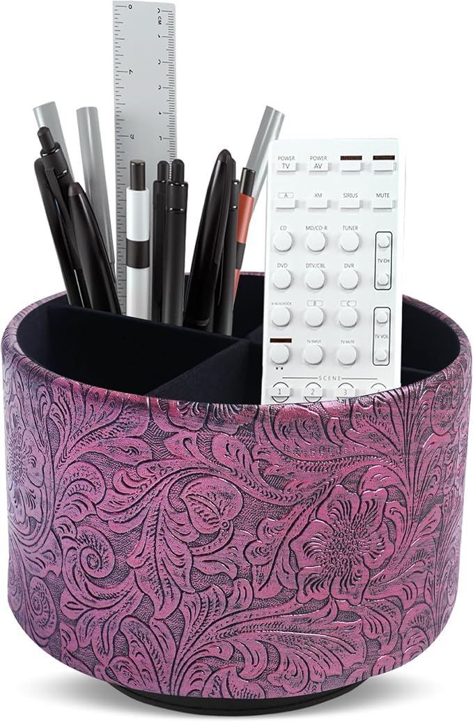 lizimandu Round Leather Art Supply Organizer, Remote Control Holder, 360 Degree by LIZIMANDU