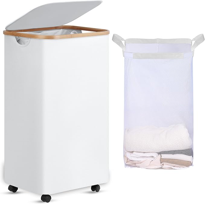 efluky Laundry Basket with Wheels, Tall Rolling Laundry Hamper with Lid and by efluky
