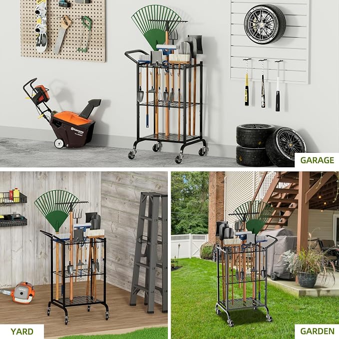 Garden Tool Organizer with Wheels, Yard Tool Tower Rack - Image 6