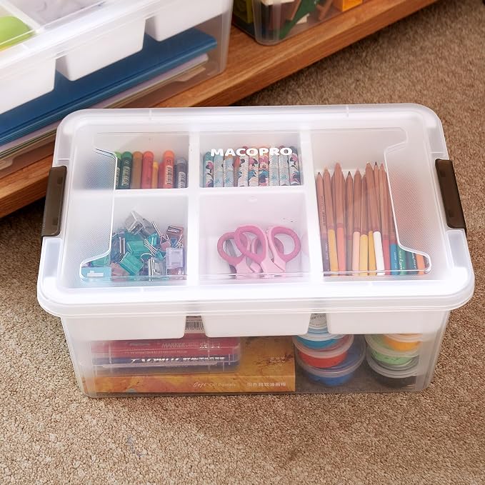 17 QT Plastic Storage Box with Removable Tray Craft Organizers and Storage - Image 2