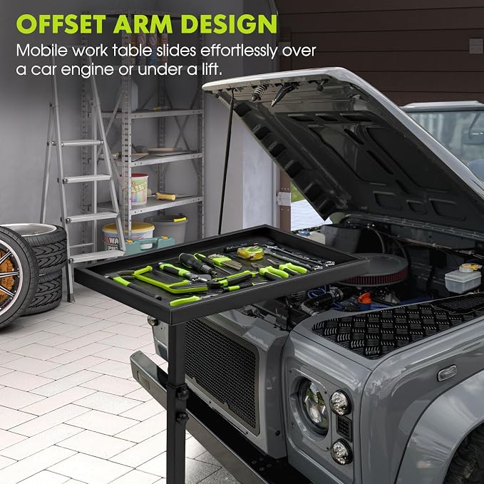 Adjustable Work Table with Wheels, Mechanic Rolling Tool Tray Table - Image 5
