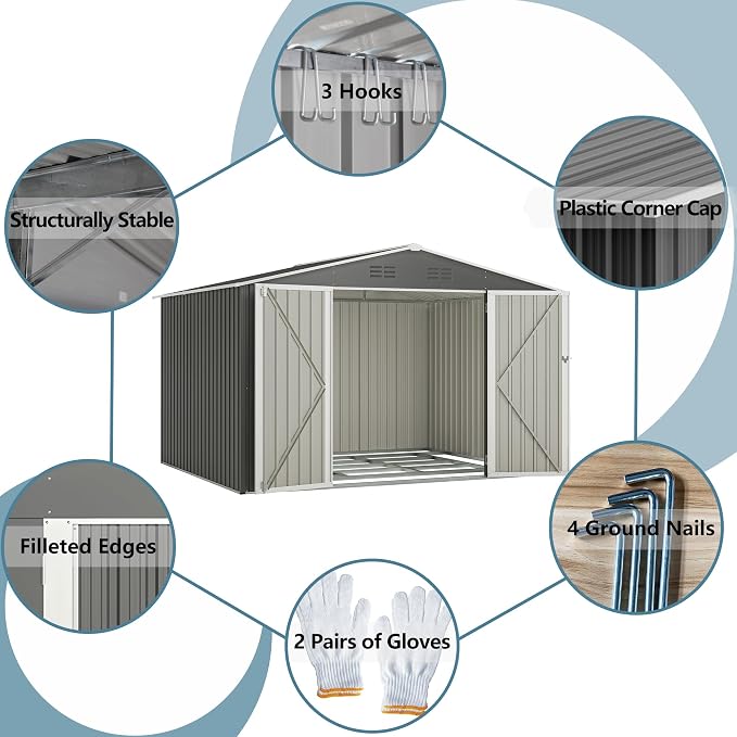 Metal Outdoor Storage Sheds 8 x 6 FT Lockable Metal Garden Shed Steel - Image 3