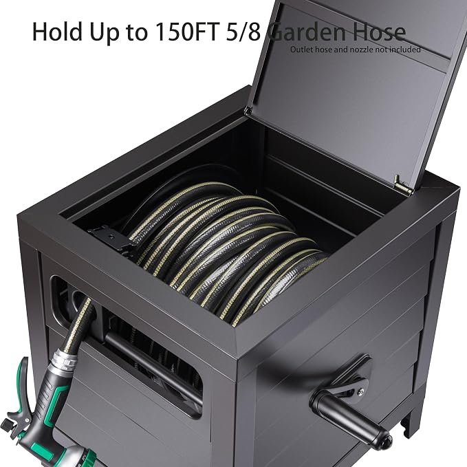 Metal Garden Hose Reel Deck box, Durable Steel Garden Hose Storage Box Cabinet - Image 3