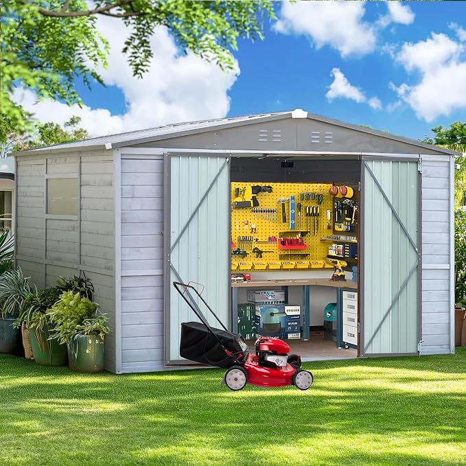 10x8 FT Wood Storage Shed, Large Outdoor Storage Shed by AEMSOFK