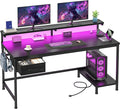 39.3" Gaming Desk with Power Outlet and LED Lights, Computer Desk with by Durayloly
