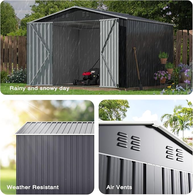 Polar Aurora 10x10 FT Outdoor Storage Shed, Metal Garden Shed - Image 7
