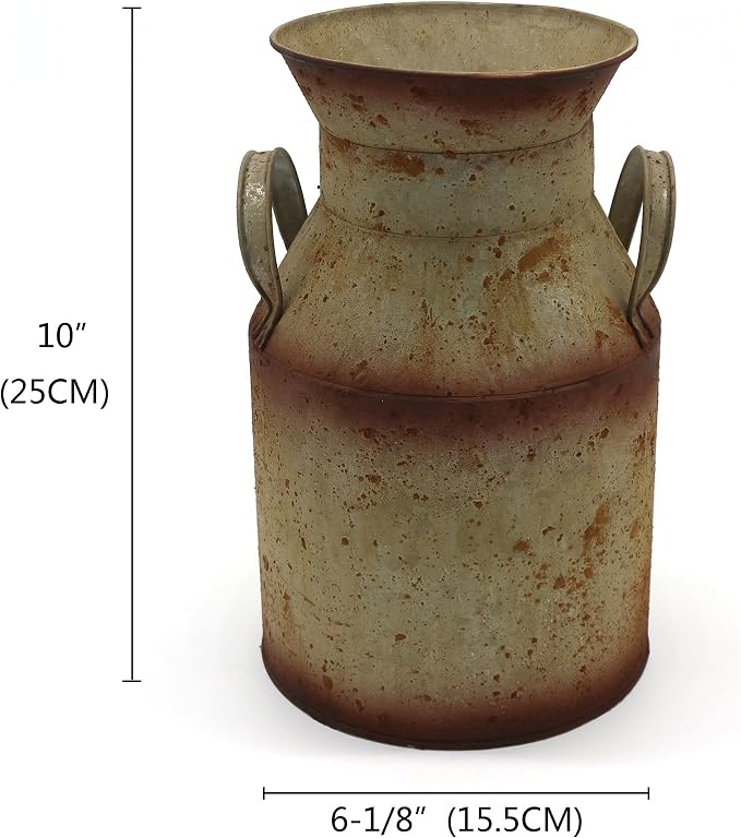 CVHOMEDECO. Farmhouse Galvanized Metal Milk Can, Old Rustic Primitives Jug Vase - Image 7