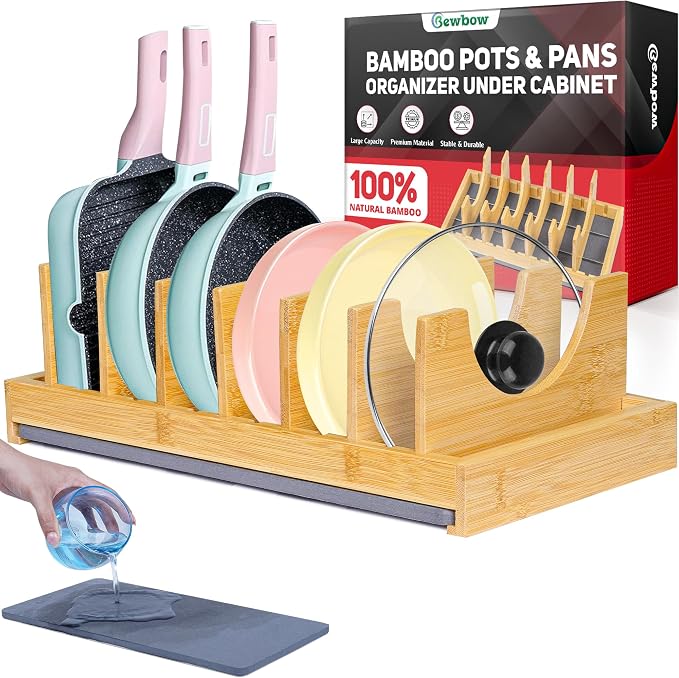 Bamboo Pots and Pans Organizer under Cabinet, Bakeware and Cutting Board by BEWBOW