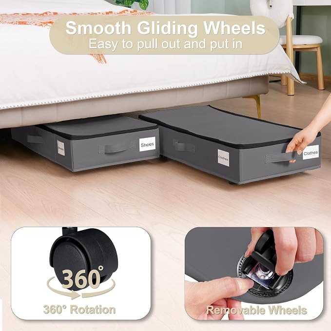 Under Bed Storage with Wheels, 2 Pack Under Bed Storage Containers with Label - Image 2