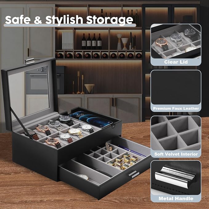 Dajasan Watch Box, Watch Case for Men, 8 Slot Watch Display Case - Image 6