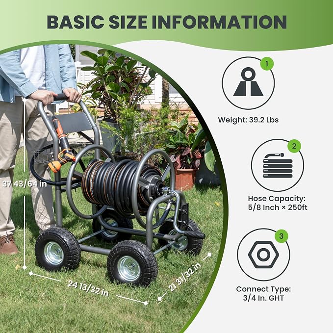 Giraffe Tools Garden Hose Reel Cart, Cart - Image 4