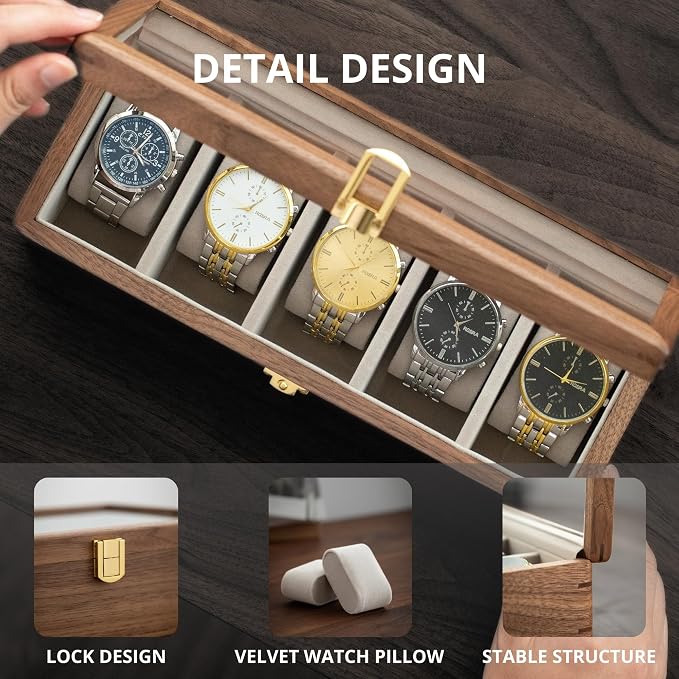 muso wood Watch Display Box, 5 Slot Watch Case - Image 5